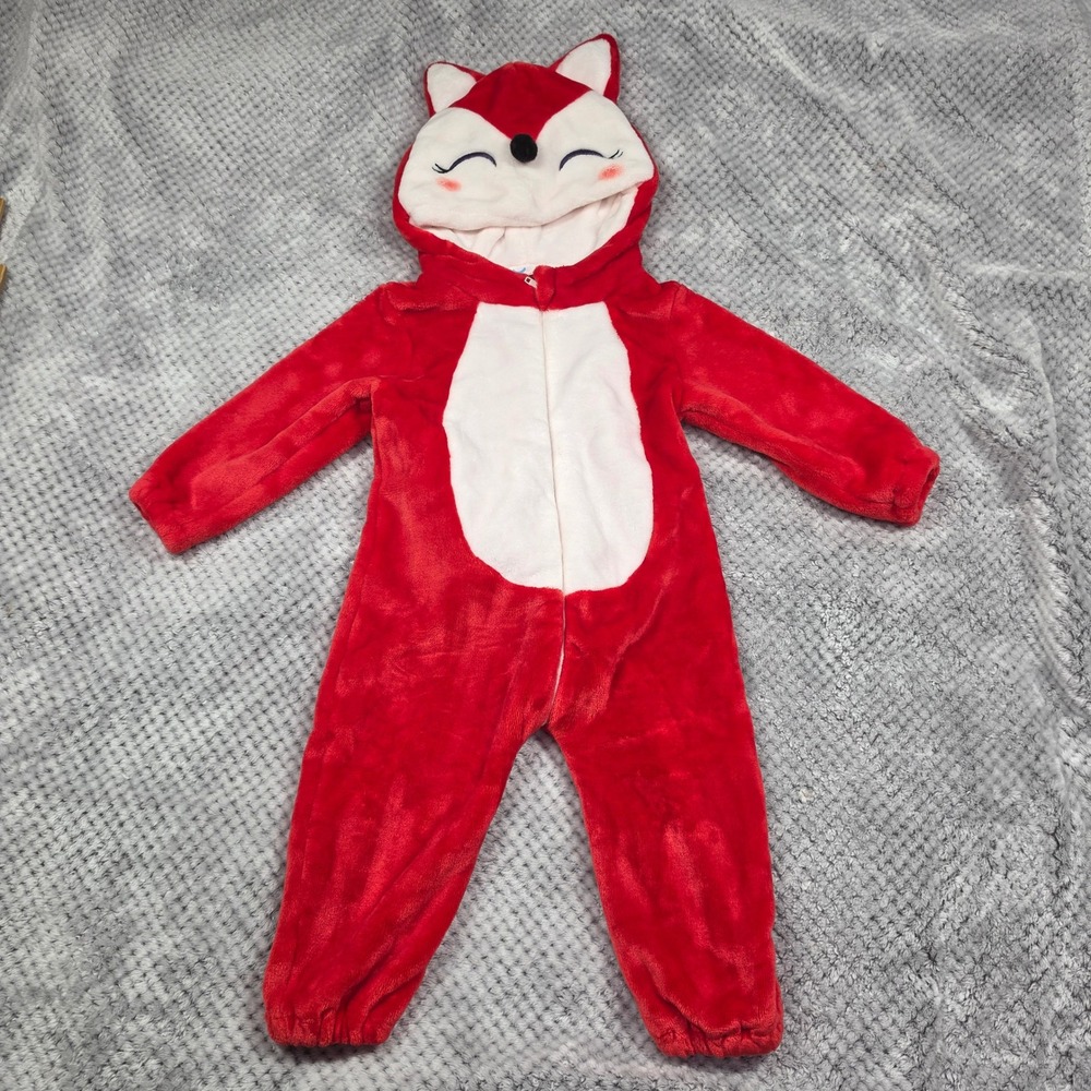Red Fox Costume Toddler 18-24 Months Plush Hooded Jumpsuit Halloween Dress Up